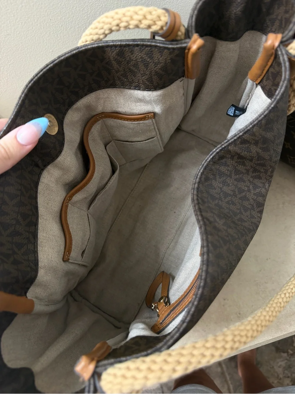 Michael Kors Brown Logo-Print Rope-Handle Shoulder Tote